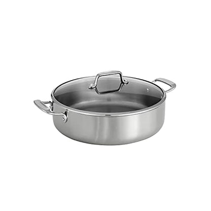 Tramontina Tri-Ply Clad Stainless Steel 6-Quart Braiser Pan with Glass Lid, Induction-Ready, Dishwasher-Safe, NSF-Certified
