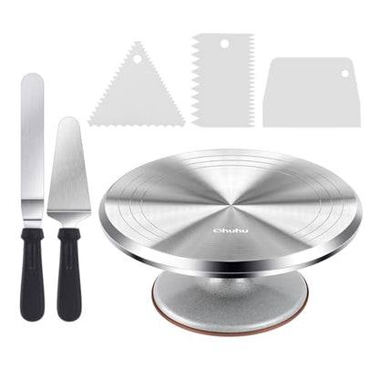 Cake Turntable, Ohuhu Aluminium 12'' Cake Decorating Kit Supplies Rotating Stand Revolving Spinner with 2 Icing Spatula 3 Comb Smoother