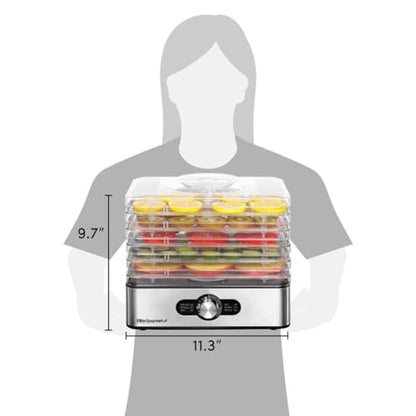 Elite Gourmet EFD3321 Food Dehydrator, Stainless Steel Trays Adjustable Temperature Controls, Jerky, Herbs, Fruit, Veggies, Dried Snacks, Stainless Steel