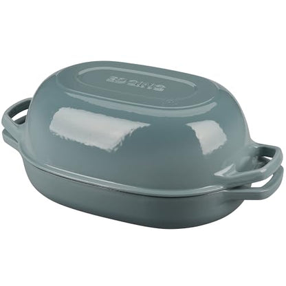 EDGING CASTING Enameled Cast Iron Oval Dutch Oven Pot with Lid, Dutch Oven for Sourdough Bread Baking, Bread Oven, Bread Dutch Oven, Oval Bread Pan, 7qt, Seasalt