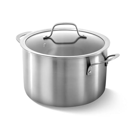 Calphalon Brushed 3-Ply Stainless Steel Cookware Set w/Turbo Heat Tech 6Qt Stock Pot with Lid, Induction, Oven Safe 450F, Brushed Stainless Silver