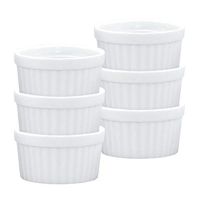 HIC Kitchen Souffle Ramekin, Fine Porcelain, For Baking Custards, Souffles, Condiments, And Desserts, 3-Ounce Capacity, Set of 6