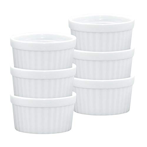 HIC Kitchen Souffle Ramekin, Fine Porcelain, For Baking Custards, Souffles, Condiments, And Desserts, 3-Ounce Capacity, Set of 6