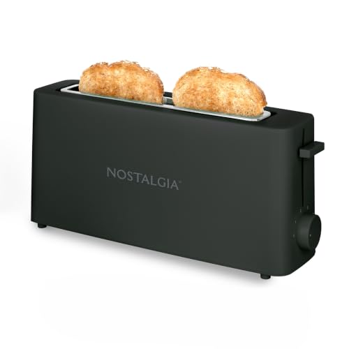 Nostalgia Slim 2-Slice Toaster – Wide Slot – Space-Saving Design – Adjustable Browning Dial – 10-inch Long Slot Fits 2 Slices of Bread or Bagel Halves – Drop-down Crumb Tray – Blackberry