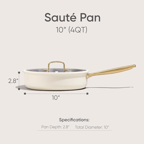 CAROTE 10" Stainless Steel Frying Pan with Lid, Outer Ceramic Layer, Non-Toxic, Even Heating，Oven Safe, Induction, Ceramic and Gas Cooktops Compatible, White