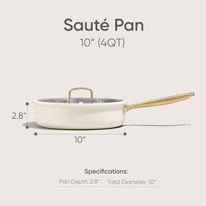 CAROTE 10" Stainless Steel Frying Pan with Lid, Outer Ceramic Layer, Non-Toxic, Even Heating，Oven Safe, Induction, Ceramic and Gas Cooktops Compatible, White