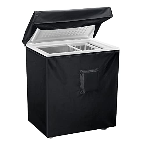 Black Chest Freezer Cover, Luxiv Waterproof Freezer Covers Compact for 3.5 Cubic Feet Chest Freezer Cover for Open, Zipper Pocket, Strap