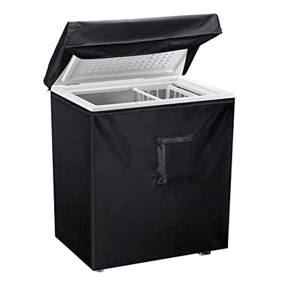 Black Chest Freezer Cover, Luxiv Waterproof Freezer Covers Compact for 3.5 Cubic Feet Chest Freezer Cover for Open, Zipper Pocket, Strap