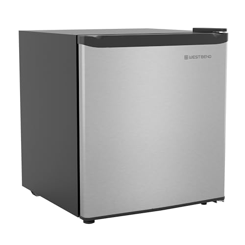 West Bend Mini Fridge Compact Refrigerator for Home Office or Dorm, Auto Defrost with Reversible Door, Energy Star Rated, 1.6-Cu.Ft., Stainless Steel