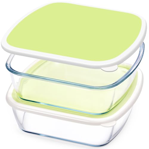NUTRIUPS Glass Baking Dish with BPA Free Lids, Square Baking Pan, with White Contrast Lid (Mustard Yellow, 2 Pack, 9 x 9)