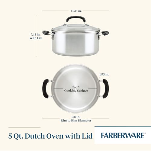 Farberware Brilliance Dutch Oven Pot with Lid, 5 Quart, Stainless Steel