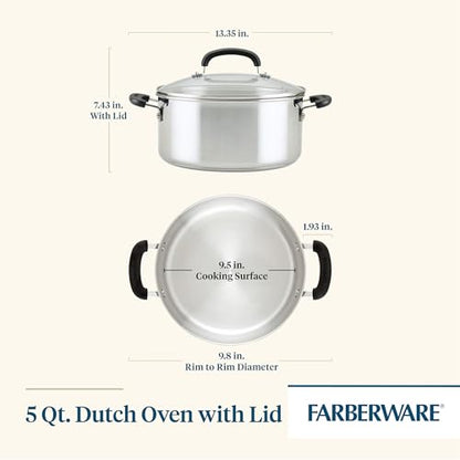 Farberware Brilliance Dutch Oven Pot with Lid, 5 Quart, Stainless Steel