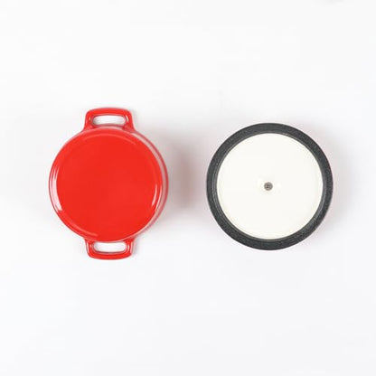 HAWOK Enameled Cast Iron Mini Cocotte Sauce pan with Lid 270ml/9.13oz/1.08cups Mini Dutch Oven Red Set of 2