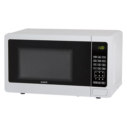 Avanti Countertop Microwave Oven Compact 0.7 Cu. Ft. with Digital Touch Controls, 6 One-Touch Presets, 10 Power Levels, 700W, Interior Lighting, Turntable, in White