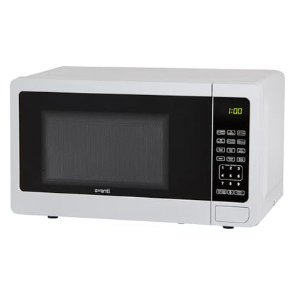 Avanti Countertop Microwave Oven Compact 0.7 Cu. Ft. with Digital Touch Controls, 6 One-Touch Presets, 10 Power Levels, 700W, Interior Lighting, Turntable, in White