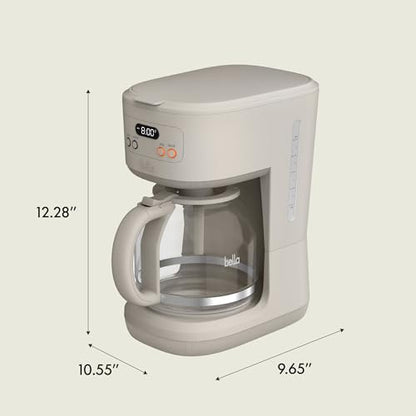 BELLA 12 Cup Programmable Coffee Maker, Reusable Dishwasher Safe Accessories, Easy LCD display, Auto Shutoff, 900 watt, Oatmilk