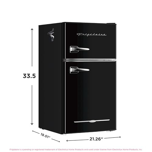 Frigidaire Retro Compact Fridge Freezer Combo, 3.1 cu. ft. Capacity, Small Top Freezer Refrigerator, Mini Fridge with Built-in Bottle Opener – 19”"D x 20.5" W x 33.5" H (Black)