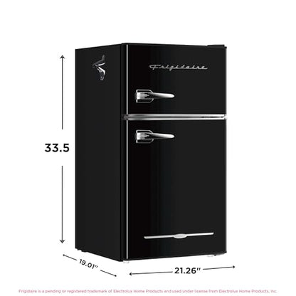 Frigidaire Retro Compact Fridge Freezer Combo, 3.1 cu. ft. Capacity, Small Top Freezer Refrigerator, Mini Fridge with Built-in Bottle Opener – 19”"D x 20.5" W x 33.5" H (Black)