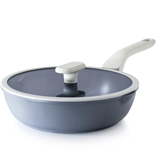 PRICUSIS Nonstick Ceramic Sauté Pan with Lid (3.2 qt, 10 inch), Toxin-Free Deep Frying Pan, Versatile Non Stick Frying Pan, Skillet, PTFE, PFOA & PFAS Free, Compatible with All Stovetops.