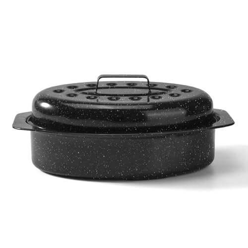 13” Roasting Pan, Turkey Roasting Pan, Small Oval Roaster Pan With Lid For 7 Lb Turkey, Chicken, Lamb, Beef, Vegetables, Casserole, Bread