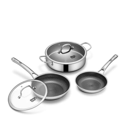 Saute Pan Set,Hybrid Non Stick 5 Quart Everyday Braiser pan,10 inch skillet,8 inch skillet,Chicken Fryer, PFOA Free Cookware,Deep Frying Pans with Lid,Dishwasher and Oven Safe,Works on All Cooktops