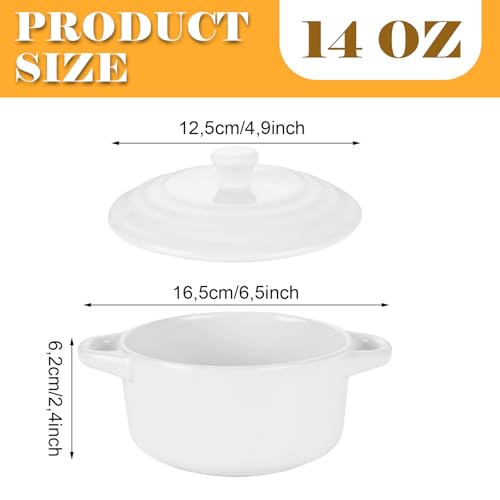 ZUQIAN Mini Cocotte Set of 4, 14 Oz Small Casserole Dishes with Lids And Handles, Ceramic Small Dutch Oven Pot With Lid, White Individual Baking Ramekins For Baking, Baked Desserts, Oven