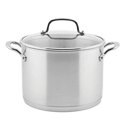 KitchenAid 71003 3-Ply Base Brushed Stainless Steel Stock Pot/Stockpot with Lid, 8 Quart