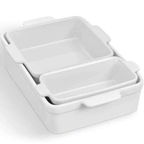 Best Choice Products 3-Piece Ceramic Bakeware Set, Stoneware Baking Dishes, Porcelain Casserole Bakeware Dishes, Serving Dishes - 9x12 Casserole, Loaf Pan, 8x8 Baking Dish - Vanilla Buttercream