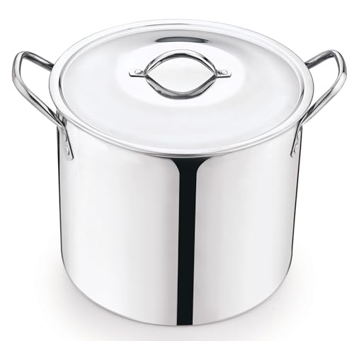 12-Qt Stainless Steel Stock Pot with Metal Lid, Heavy Duty Large Soup Pot for Canning, Seafood Boil, Pasta
