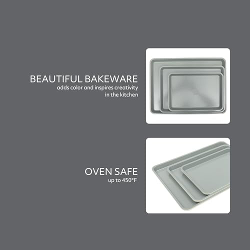 Sur La Table Kitchen Essentials Bake Sale 3-Piece Cookie Sheet Set – Nonstick Carbon Steel Baking Pans (13, 15, 18 Inch) – Grey Easy-Clean Oven Trays for Cookies, Roasting & More