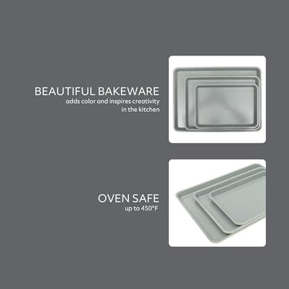 Sur La Table Kitchen Essentials Bake Sale 3-Piece Cookie Sheet Set – Nonstick Carbon Steel Baking Pans (13, 15, 18 Inch) – Grey Easy-Clean Oven Trays for Cookies, Roasting & More