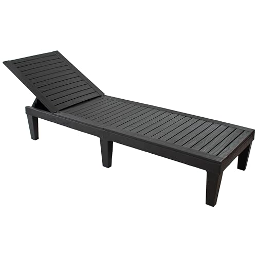 Sunnydaze 5-Position Outdoor Adjustable Chaise Lounge Chair - UV- and Weather-Resistant Polypropylene Resin - Wood-Look Design - Black