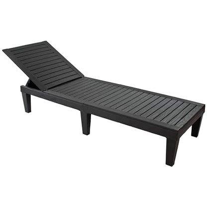 Sunnydaze 5-Position Outdoor Adjustable Chaise Lounge Chair - UV- and Weather-Resistant Polypropylene Resin - Wood-Look Design - Black