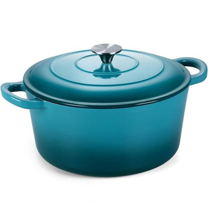 Onader 7QT Dutch Oven Pot with Lid, Cast Iron Large Pot for Bread Baking, Round Dutch Oven, Enameled Heavy Duty Cookware - Dark Cyan