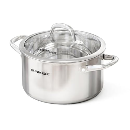 SUNHOUSE Whole-Clad 12-Quart Stainless Steel Stock Pot with Lid - Professional Whole Body Clad Stock Pot - Induction Ready, Oven Safe Dishwasher Safe Cooking Pot