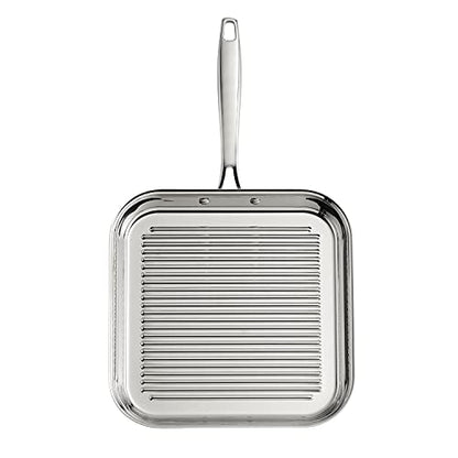 Tramontina Signature Tri-Ply Clad Stainless Steel 11-Inch Square Grill Pan, Induction-Ready, Dishwasher-Safe, NSF-Certified, Made in Brazil