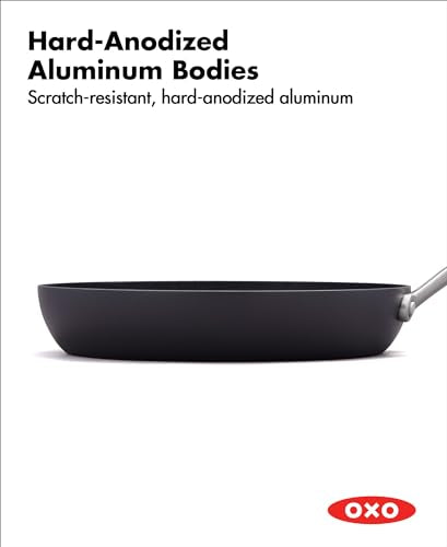 OXO Professional 10" Frying Pan Skillet, Hard Anodized Ceramic Nonstick Cookware PFAS-Free, Induction Suitable, Stainless Steel Handles, Diamond Reinforced Coating, Dishwasher Safe, Oven Safe, Black