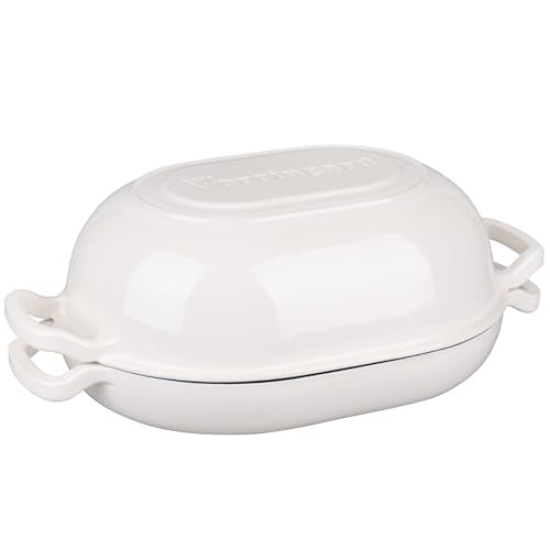 VORRINGARD Enameled Cast Iron Sourdough Bread Oven, Dutch Oven, Loaf Cast Iron Bread Pan for Homemade Bread Baking, Meatloaf Pan with Lid, 7QT, White