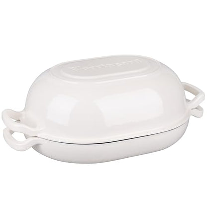 VORRINGARD Enameled Cast Iron Sourdough Bread Oven, Dutch Oven, Loaf Cast Iron Bread Pan for Homemade Bread Baking, Meatloaf Pan with Lid, 7QT, White