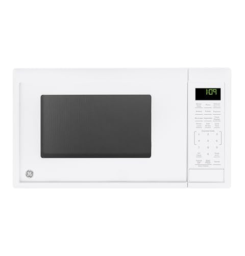 GE Countertop Microwave Oven, Compact 0.9 Cubic Ft., 900-watt Capacity, 7 Auto Cooking Settings, Child-Lock Technology, Kitchen Essentials for The Countertop, Dorm Room or Apartment, White