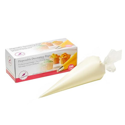 Keenpioneer Piping Bag - Disposable Cake Decorating Bag 100 Count, 12 inch, Clear