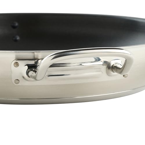Winco Commercial-Grade Stainless Steel Fry Pan with Helper Handle, Non-Stick, 14"