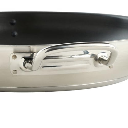 Winco Commercial-Grade Stainless Steel Fry Pan with Helper Handle, Non-Stick, 14"