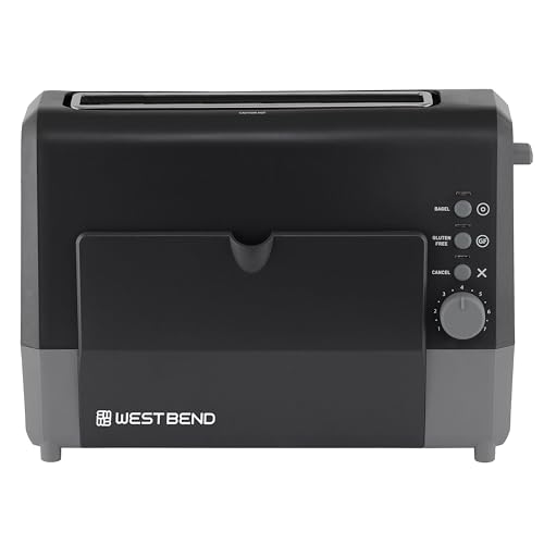 West Bend QuikServe Toaster, 2-Slice Wide-Slot Slide-Through Bread Toaster with Bagel and Gluten-Free Settings and Cool-Touch Exterior Fast Toasting, Includes Removable Serving Tray, 1400-Watts, Black