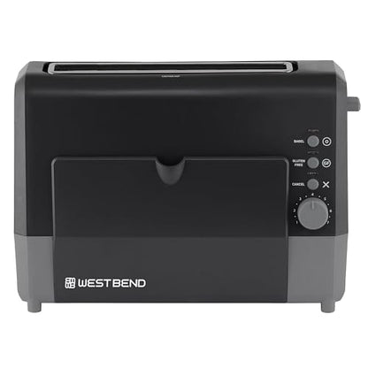 West Bend QuikServe Toaster, 2-Slice Wide-Slot Slide-Through Bread Toaster with Bagel and Gluten-Free Settings and Cool-Touch Exterior Fast Toasting, Includes Removable Serving Tray, 1400-Watts, Black
