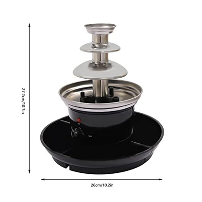 Yollsolom 3-Tier Chocolate Fondue Fountain, 1LB Capacity Electric Chocolate Fountain Machine with 6 Forks & Tray - 40W 430 Stainless Steel for Party Wedding Birthday (Black)