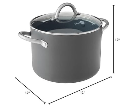 GreenPan Lima Hard Anodized Healthy Ceramic Nonstick 8QT Stock Pot with Lid, PFAS-Free, Oven Safe, Gray