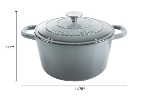 Crock Pot Artisan 5-Quart Round Enameled Cast Iron Dutch Oven – Slate Gray, Heavy-Duty Cookware for Slow Cooking, Roasting, Baking with Lid