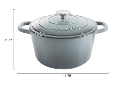 Crock Pot Artisan 5-Quart Round Enameled Cast Iron Dutch Oven – Slate Gray, Heavy-Duty Cookware for Slow Cooking, Roasting, Baking with Lid