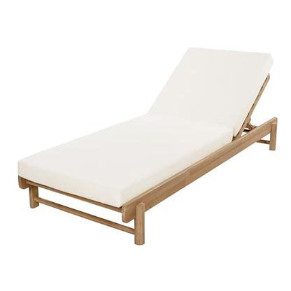 Christopher Knight Home Lara Outdoor Chaise Lounge with 4" Water-Resistant Cushion, Acacia Wood Recliner Chair Frame with Slatted Design, Patio Lounger with Adjustable Backrest, Light Teak+Cream
